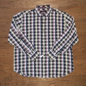 Tommy Bahama Men's 100% Silk Button Down Shirt Check Multi Colored Size XL